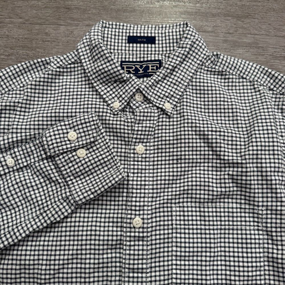 Rye by Hawker Rye Shirt Mens S Black 100% Cotton Slim Fit Gingham Preppy Classic